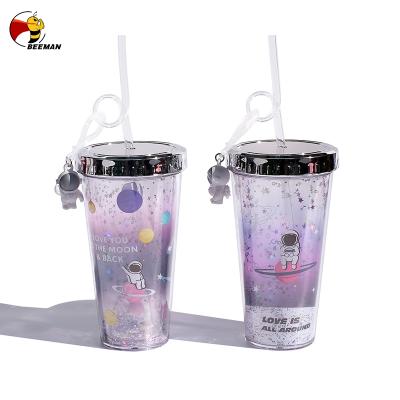 China Newest Beeman Disposable Kids Personalized Premium Double Wall Valentine Gift Mugs Plastic Acrylic Tumbler With Straw for sale