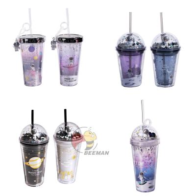 China Beeman 2022 New Design Disposable Space Summer Creative Double Walled Children's Plastic Water Straw Cute Tumbler Cups for sale