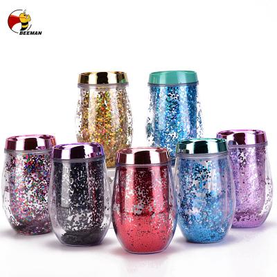 China Beeman Amazon Egg Cup Plastic Colorful Blue Glitter Tumbler For Milk Tea Viable Hot Sale Custom Double Wall for sale