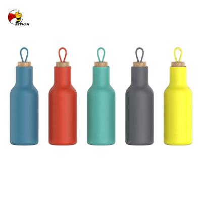 China Custom Viable Beeman Logo Children Designed Unique Stainless Steel Water Bottle With Wooden Lid for sale