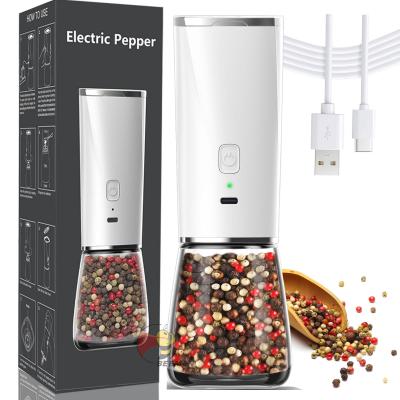 China Beeman Crystal Glass White Salt And Pepper Grinders Viable Automatic Spice Mil With Lights for sale