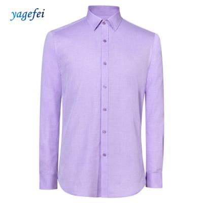 China Purple color plain anti-pilling long sleeve men's shirt business shirt autumn high quality men's clothing for sale