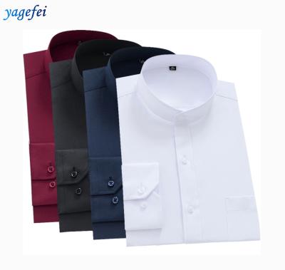 China Custom Made Plain Cotton Long Sleeve Stand Collar Anti-pilling Men Shirt for sale