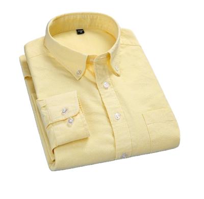 China New Design Candy Color Long Sleeve Oxford Yellow Cotton Men's OEM Anti-pilling Business Dress Shirts Long Sleeve Shirts for sale