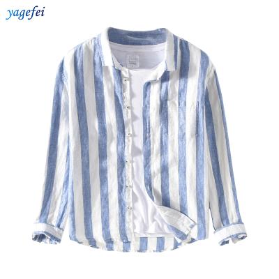 China High Quality Breathable Blue Striped Anti-pilling Men's Canvas Shirts Casual Long Sleeve for sale