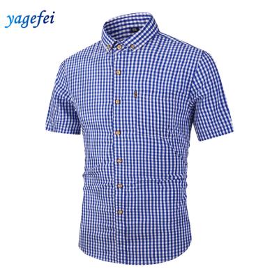 China Best Selling Summer Men Casual Shirts Designer Anti-pilling Plaid Short Sleeve Cotton Casual Shirt for sale