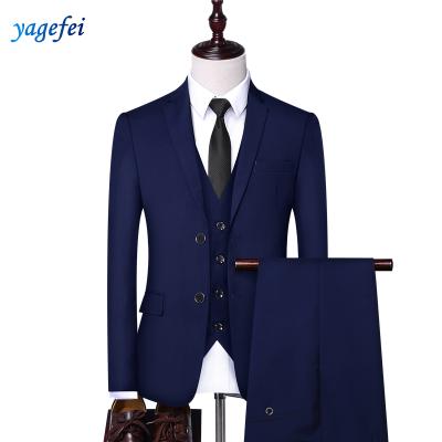 China Anti-Wrinkle Cotton Slim Fit Office 3 Piece Suit For Men Factory Solid Color Mens Factory Wholesale Good Quality T-shirt Customized Designs 3pcs for sale