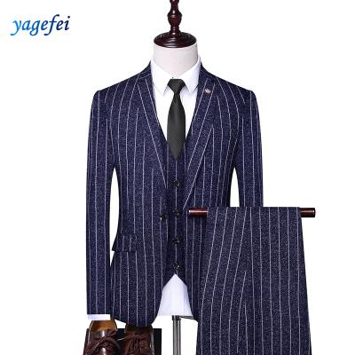 China Popular Professional Custom Slim Fit Anti-Wrinkle Mens Striped Wool 3 Piece Suit for sale