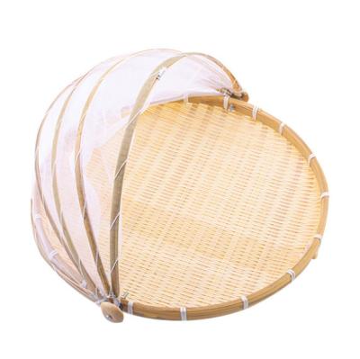 China Hand-wovenHot Viable Selling Food Serving Tent Basket - Round Dustproof Natural Bamboo Mesh Food Cover for Outdoor for Vegetable Fruit for sale