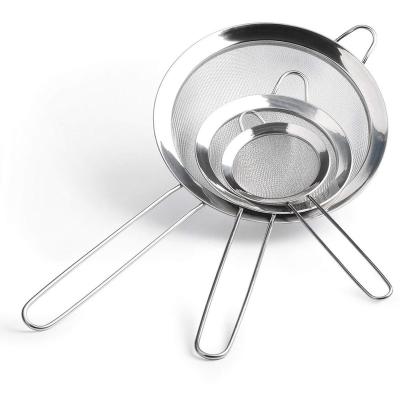 China Sustainable Fine Stainless Steel Mesh Strainer With Long Handle For Kitchen for sale