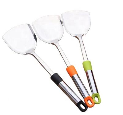 China Workable Wok Spatula Stainless Steel Wide Turner Spatula With Long Cavity Handle Heat Resistant Wok Utensils for sale