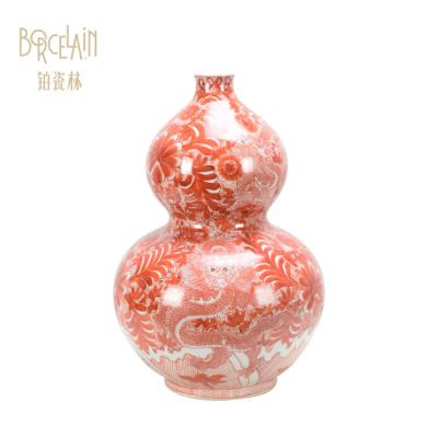 China Traditional creative red gourd shape decor ceramic home vase for sale