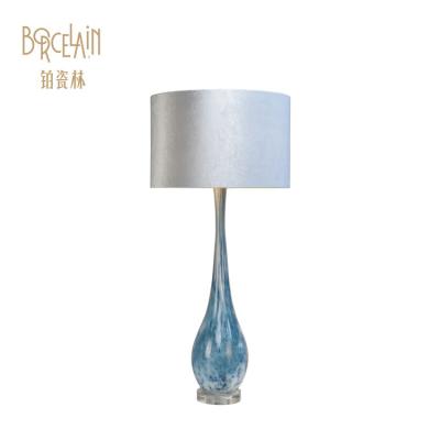 China European American Light Blue Decorative Glass Lamp Retro Bedside Table Glass Lamp For Designer for sale