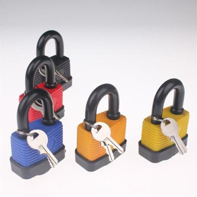 China Waterproof Outside Waterproof Steel Laminated Padlock Safety Hardened Iron Padlock with PVC Cover for sale