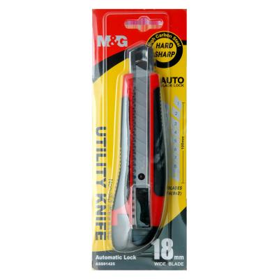 China Blister Card Retractable Utility Knife With Rubber Handle High Carbon Steel for sale