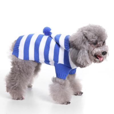 China Viable Dog Sweater Knit Blue Stripe Hoodie For Winter Warm Clothes For Small Pet Dog Cat Clothes for sale