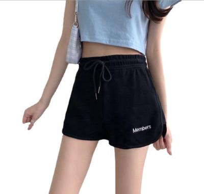 China 2021 summer high waist QUICK DRY shorts trend letter embroidery thin leisure home sports running yoga women shorts cotton shorts for sale