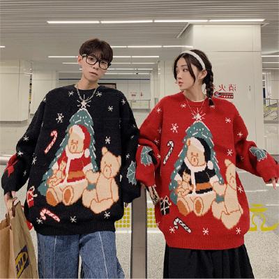 China Little Bear Christmas QUICK DRY Sweater For Men And Women Lovers Autumn Winter Cartoon Jacquard Round Neck Sweater Korean Loose Sweater for sale