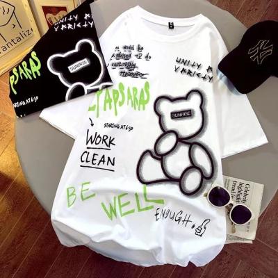 China Summer QUICK DRY T-shirt design sense female bear graffiti printing fashion ladies shirt 2021 loose round neck short sleeve tops new for sale