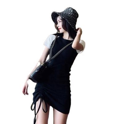 China Wholesale Anti-Static Women's Fashion Dress Summer Sexy Bodycon Drawstring Dress Women Strapless Sling Contrast Color Dress for sale