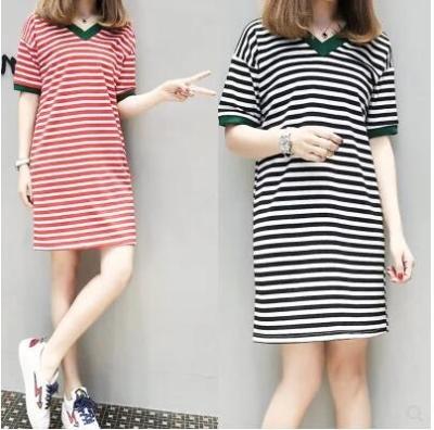 China 2020 summer women's sexy short sleeve dress women's casual wholesale anti-static V-neck temperament female fashion sexy striped dress for sale