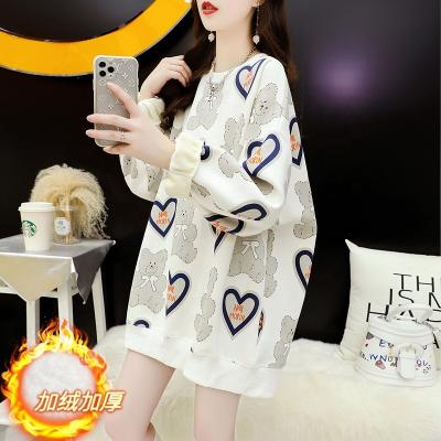 China High Quality Viable Plush 330g Winter Letter Love Bear Printed Sweater Women's Hoodie Round Neck Loose Long Sleeve Top Coat for sale