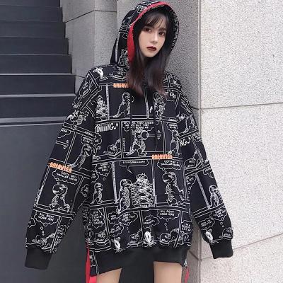 China Gothic Cartoon Print Dinosaur Anti-wrinkle Hoodie Harajuku Hooded Sweatshirt Lolita Pullover Top Women Loose for sale