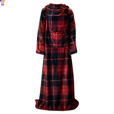 China PORTABLE Warm Lightweight Flannel Fleece Plaid Wearable TV Blanket Sleeves for sale