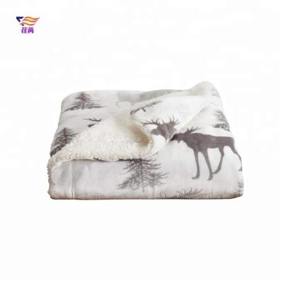 China Super Soft Anti-pilling Deer Printed Micro Plush Fleece Sherpa Throw Blanket for sale