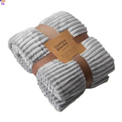 China Anti-pilling Polyester Double Layer Stripe Flannel Warm Three-Dimensional Sherpa Fleece Throw Blanket for sale