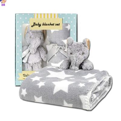 China Anti-pilling Baby Plush Toy Soft Flannel Fleece Throw Blanket Gift Set for sale