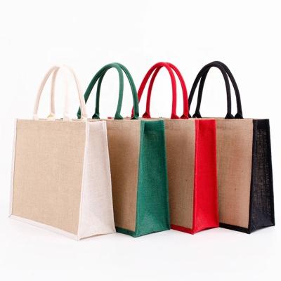 China Wholesale Custom Jute Handbag Eco Reusable Tote Bag Plain Jute Tote Shopping Bags for sale