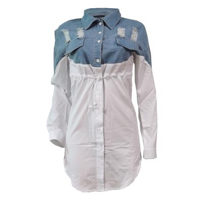 China Wholesale Anti-Static Women's Dress Shirts Long Sleeve Dress Color Matching Women's Stylish Denim Shirt Dresses for sale