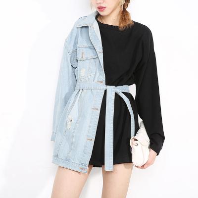 China Autumn New Arrival Women Brand Design Breathable Patchwork Denim Long Sleeve Irregular Jacket Blouse for sale