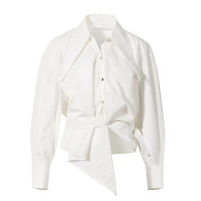 China Women's blouses 2021 cropped irregular anti-pilling lapel new fashion tops shirts long sleeve ladies shirts white for sale