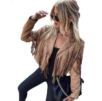 China Autumn Outfits Jacket Lapel Motorcycle Faux Suede Short Coat Women Coat Long Sleeve Tassel Breathable Blazer for sale