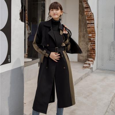 China Women's Lapel Collar Long Sleeve Waterproof Double Breasted Patchwork Long Coat Gap Winter Jacket for sale