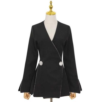 China Anti-wrinkle v-neck long sleeve side split spring blazer 2021 designer blazers female slim clothing women's coats for sale