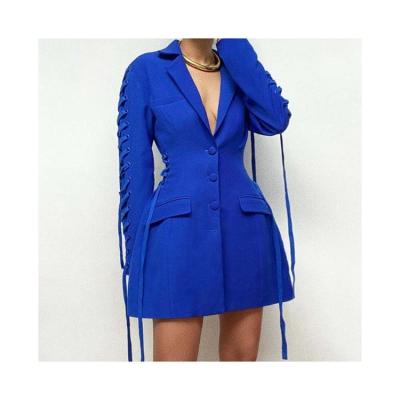 China 2021 hot sale QUICK DRY fashion ladies top office wear long sleeve women blazer dress with strings for sale