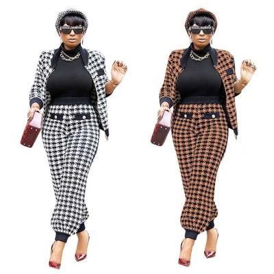 China Breathable Latest Winter Long Sleeve Zipper Cardigan Sweater Coat Pants Houndstooth Set 2 Piece Sweater Set for sale