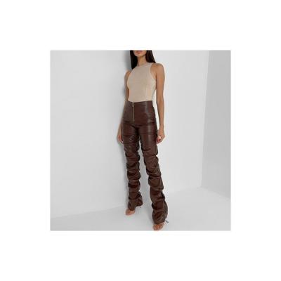 China Product Promotional Good Quality Popular QUICK DRY PU Leather Casual Women Stretch Pleat Track Pants Trousers for sale