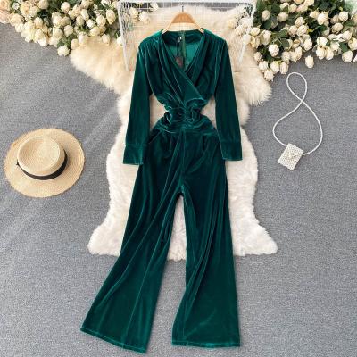 China Luxury anti-pilling women's clothing 2022 autumn winter velvet overalls loose pants set elegant one-piece ladies overalls for sale