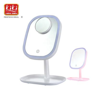 China KIKI NEWGAIN USB Rechargeable Vanity Mirror Lighted Makeup Desk Mirror with Led Lights for Daily Use for sale