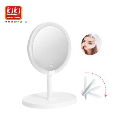 China KIKI NEWGAIN USB Rechargeable Vanity Mirror Lighted Makeup Desk Mirror with Led Lights for Daily Use for sale