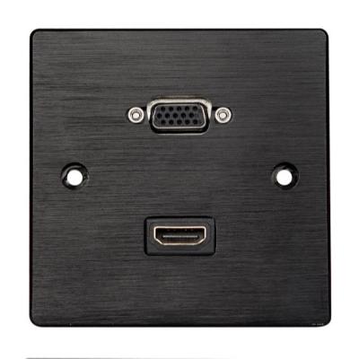 China Type 86 Commercial Brushed Aluminum Alloy Metal Face Plate Wall Plate With HDM And VGA Port for sale