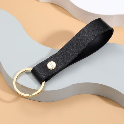 China Fashion Leather Wholesale Cheap Promotion Price Key Chain With Ring Custom Personalized Leather Keychain Keychain for sale