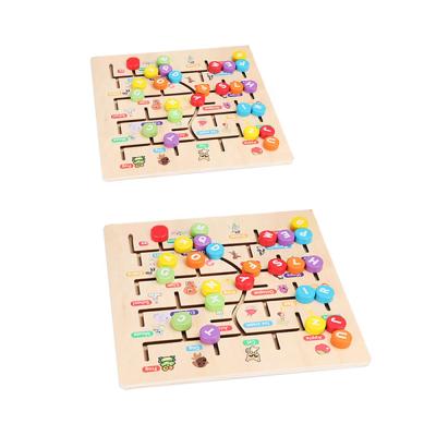 China Educational DIY Toys Digital Matching Sliding Jigsaw Board New Wooden High Quality Natural Colorful Alphabet Maze Puzzle for sale