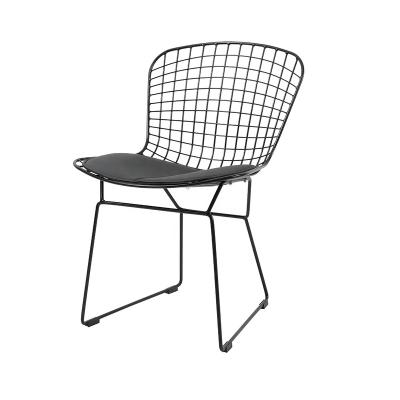 China Durable Classic Powder Coated Metal Mesh Dinning Chair Pu Leather Steel Wire Chair For Restaurant Cafe Bistros Outdoor Garden Furniture for sale