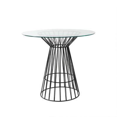 China Newest Modern Clear Tempered Glass Top Round Dining Table With Steel Legs for sale