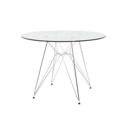 China Modern Nordic Round Table Leg Glass Steel Dining Table Tempered Transparent Table for sale